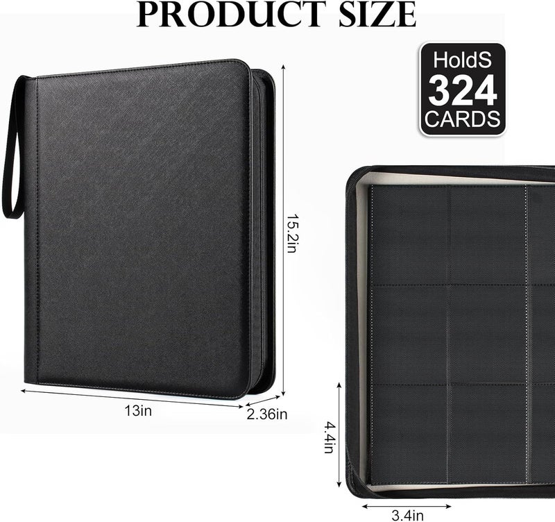 GEAoffice 9 Pockets Top Loader Binder for 324 Cards, Premium PU Leather Side Loading Trading Card Binder for Toploader, Ringless Card Collection Album Holder for 3"×4" Rigid, Black - Image 4